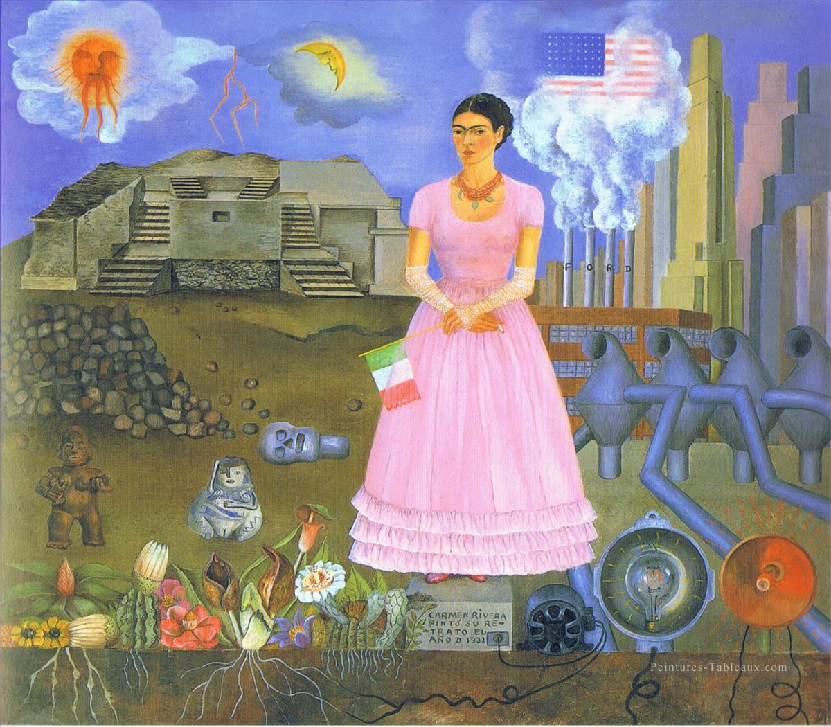 Autoportrait le long du Borderline entre le Mexique et le féminisme des États Unis Frida Kahlo Peintures à l'huile